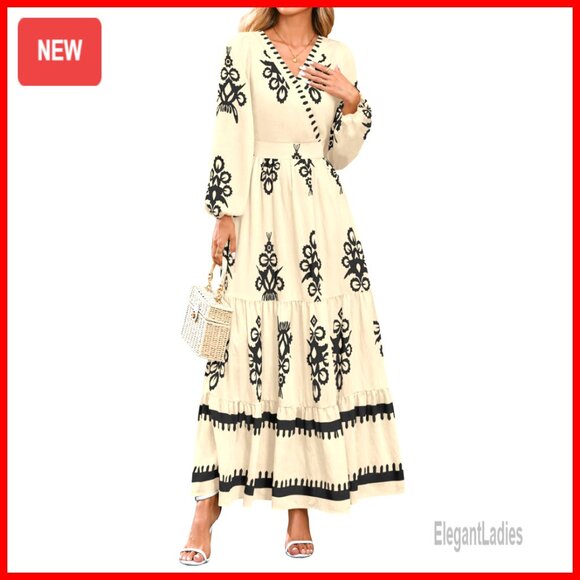Boho Floral Maxi Dress Long Sleeve V Neck Flowy Wedding Guest Boho Floral Maxi Dress Long Sleeve V Neck Flowy Wedding Guest
